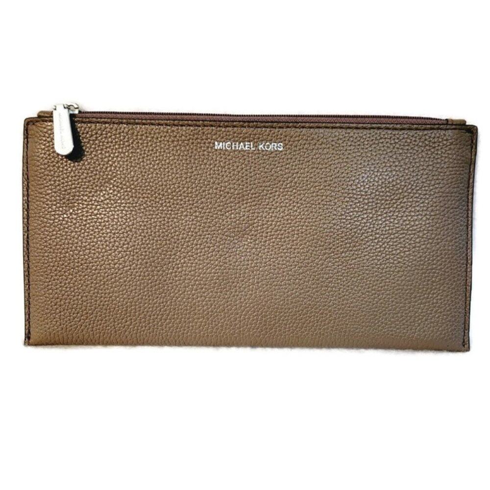 Michael Kors Women's Brown Pebbled Leather Skinny Wallet Clutch